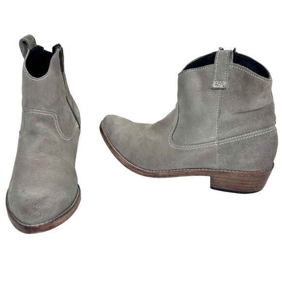 Anine Bing Suede Western‎ Ankle Boot Side Zip Taupe Size US 8 EU 38 Block Heel - Picture 1 of 9